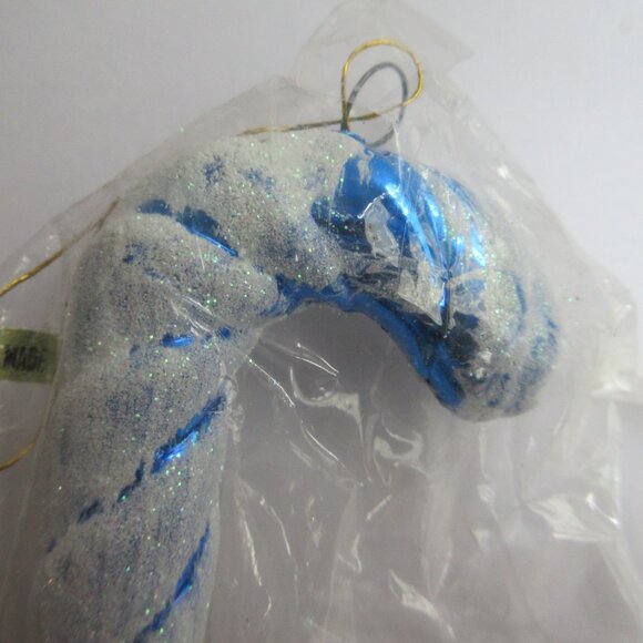 3  Blow Mold 8" Candy Cane Ornaments Red, Blue, Gold Glitter Golden Sleigh NIP - Picture 11 of 13